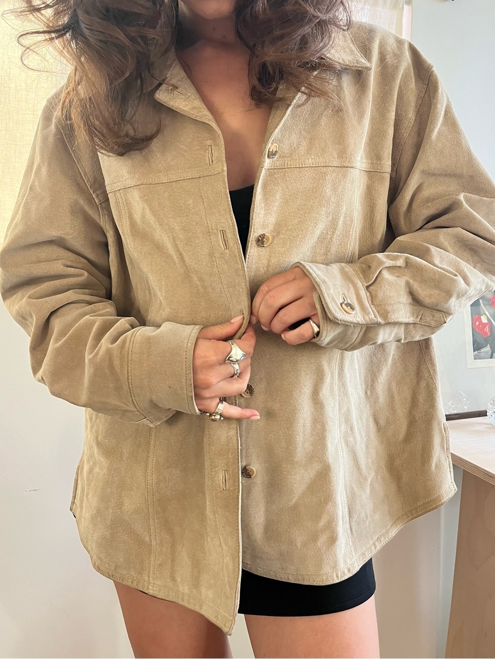 Classic Oversized Suede Shacket - Tan